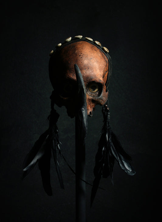Skull mixed media sculpture "Double beak chieftan Akkar-noh" - SCULPTURE