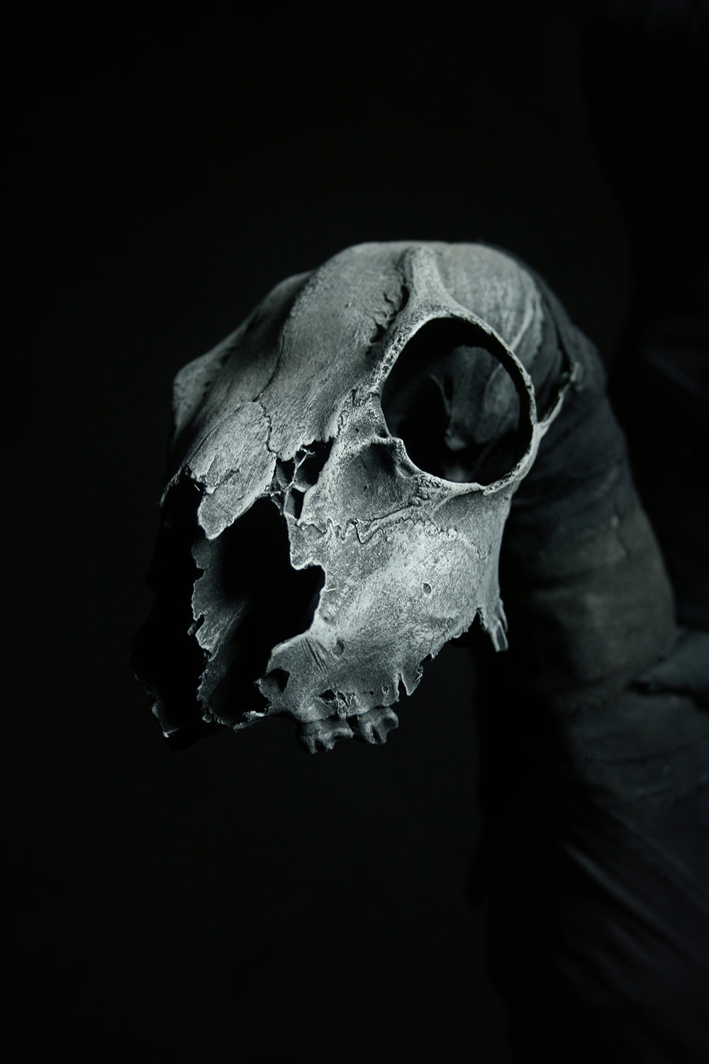 Sculpture "The black rider Daath and his night-horse" - mixed media sculpture