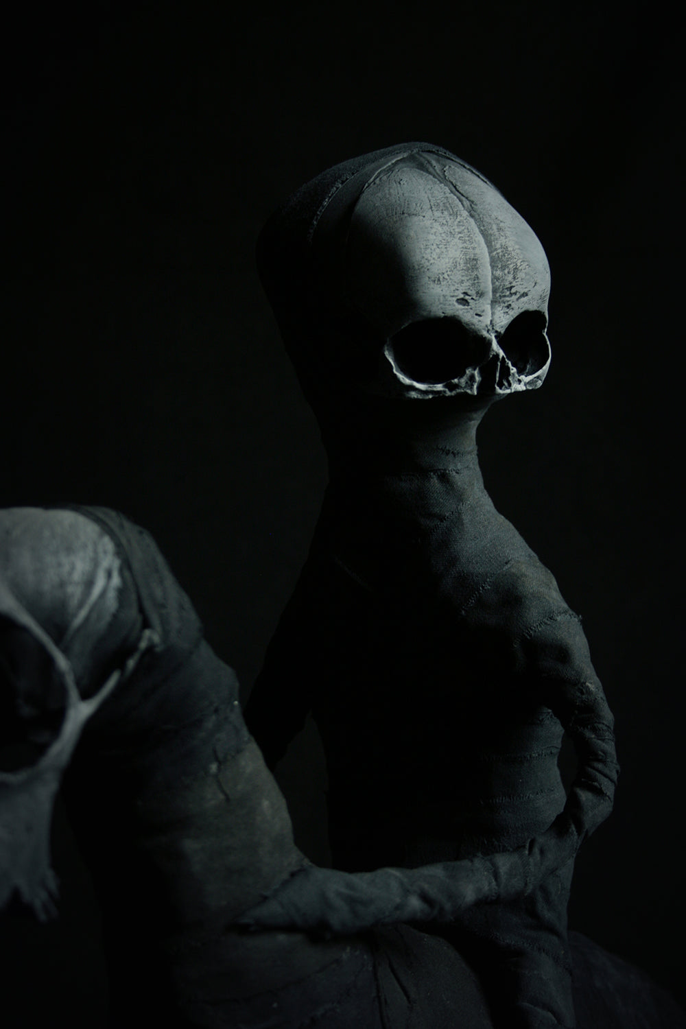 Sculpture "The black rider Daath and his night-horse" - mixed media sculpture