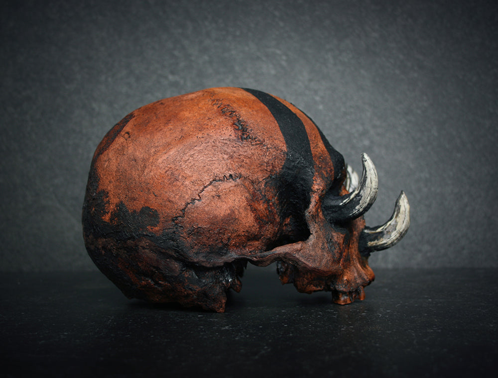 Skull mixed media sculpture "3 sins 3 kills" - SCULPTURE