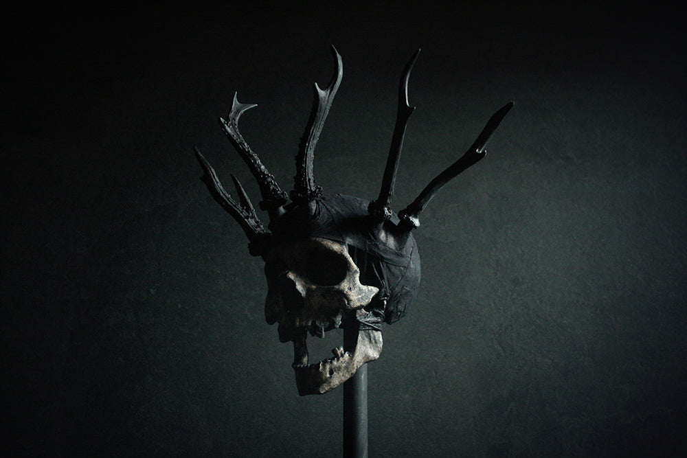 Skull mixed media sculpture "Shadow king Wrathr" - SCULPTURE