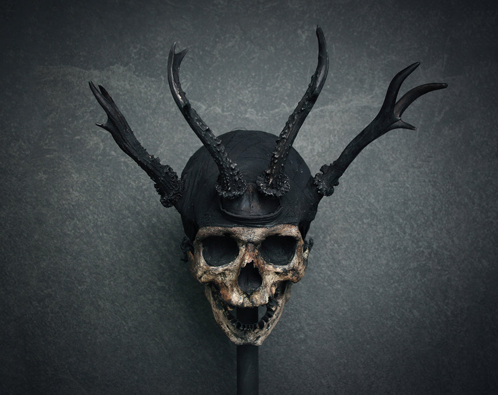 Skull mixed media sculpture "Shadow king Wrathr" - SCULPTURE