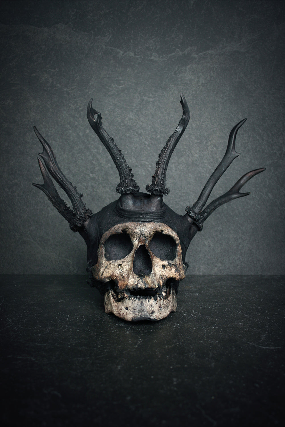 Skull mixed media sculpture "Shadow king Wrathr" - SCULPTURE