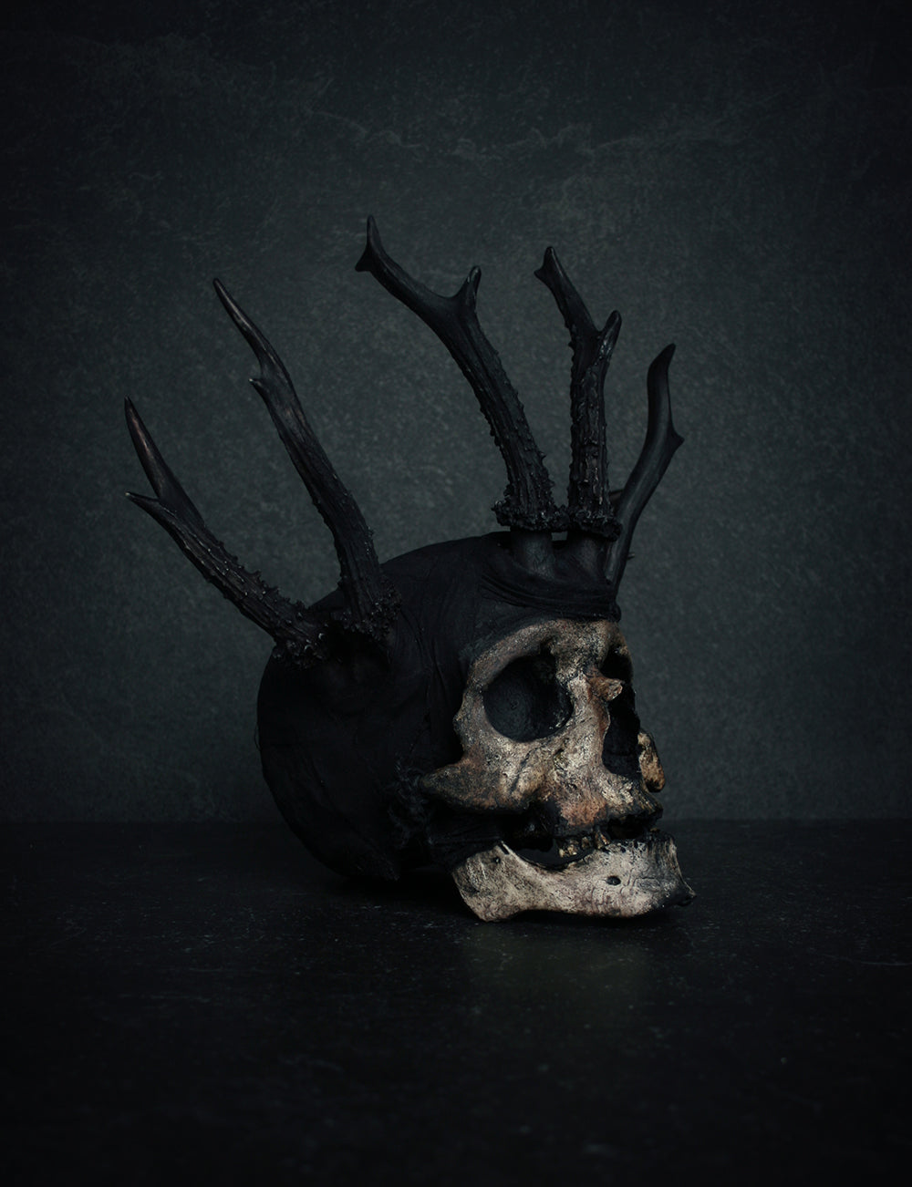Skull mixed media sculpture "Shadow king Wrathr" - SCULPTURE