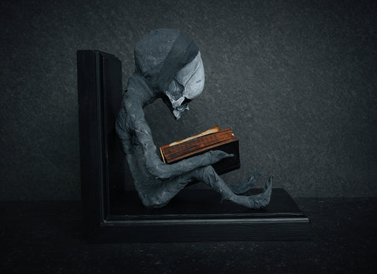Sculpture bookend "Weber the reader" - mixed media sculpture