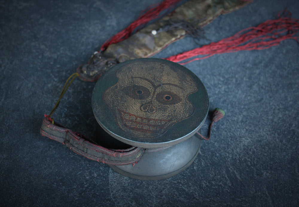 Damaru, Ceremonial Tibetan Buddhist drum, skull version - RITUAL ITEM