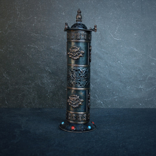 Tall tube incense burner, dark patina version - RITUAL ITEM