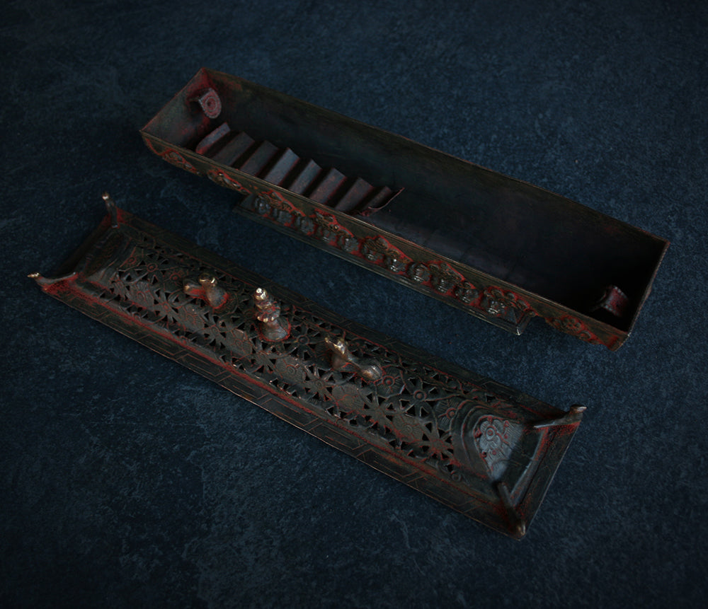 Long incense box burner, large version with antique finish - RITUAL ITEM