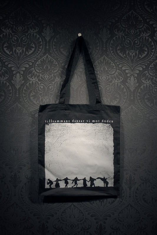 Dance of Death, Danse Macabre, Seventh seal, sjunde inseglet, grey print on black - TOTE BAG