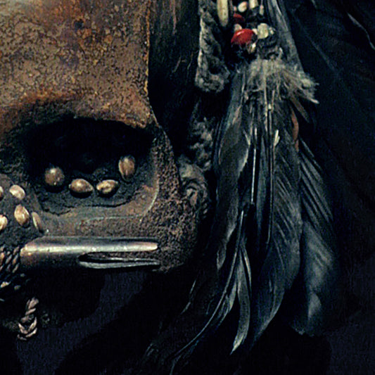 Asmat head hunter trophy skull, real human skull photography art print - Framed poster