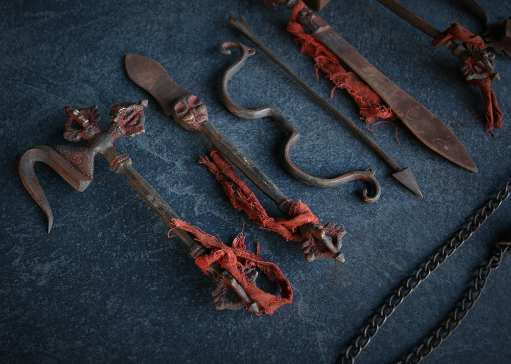 Ritual weapon 8 pc tool set, antique brass edition Buddist ritual weapons medium set - RITUAL ITEM