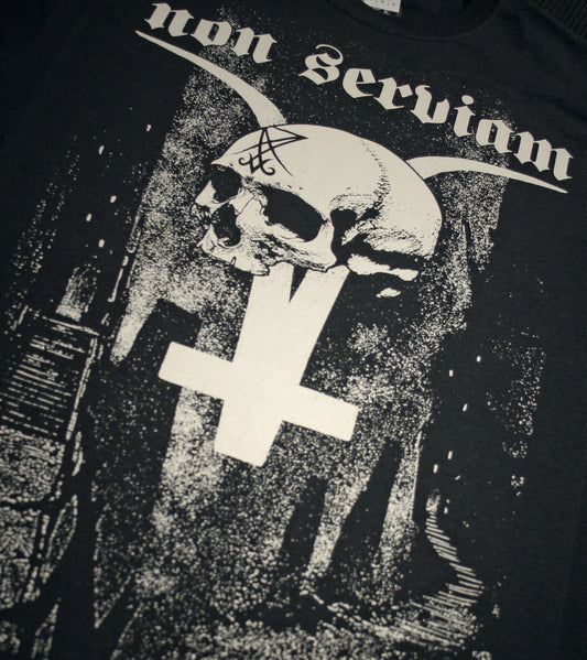 Non Serviam, horned goat cross with skull - T-shirt female fitted