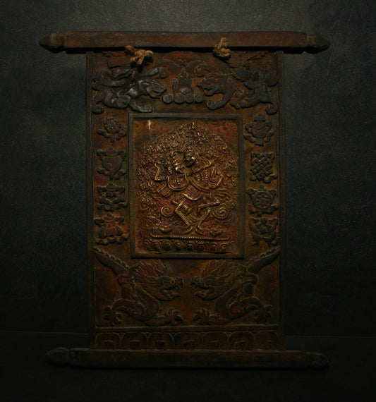 Citipati, Chitipati heavy wood and metal wall hanger, grand altar tablet DARK ver - RITUAL ITEM