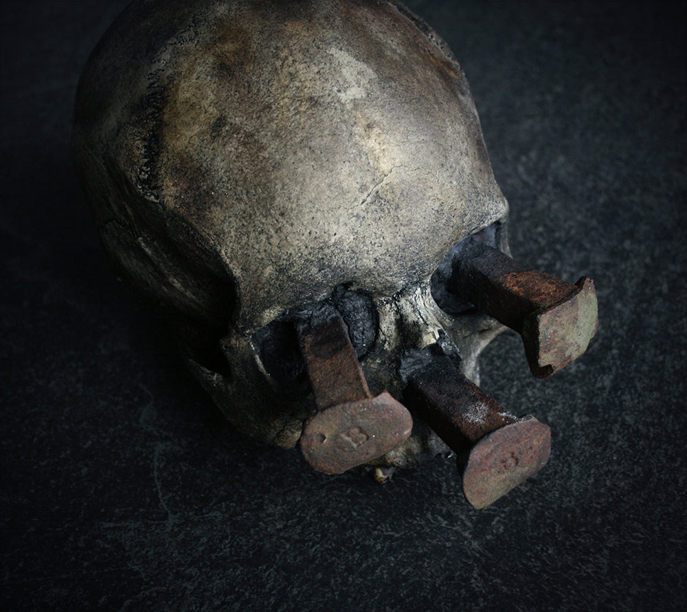 Skull mixed media sculpture "Rust nail vi" - SCULPTURE