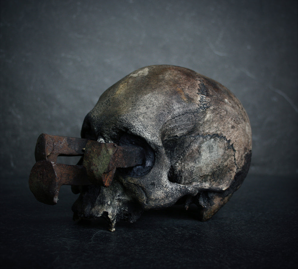 Skull mixed media sculpture "Rust nail vi" - SCULPTURE