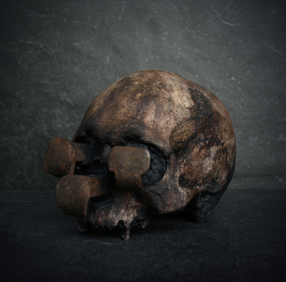 Skull mixed media sculpture "Rust nail viii" - SCULPTURE