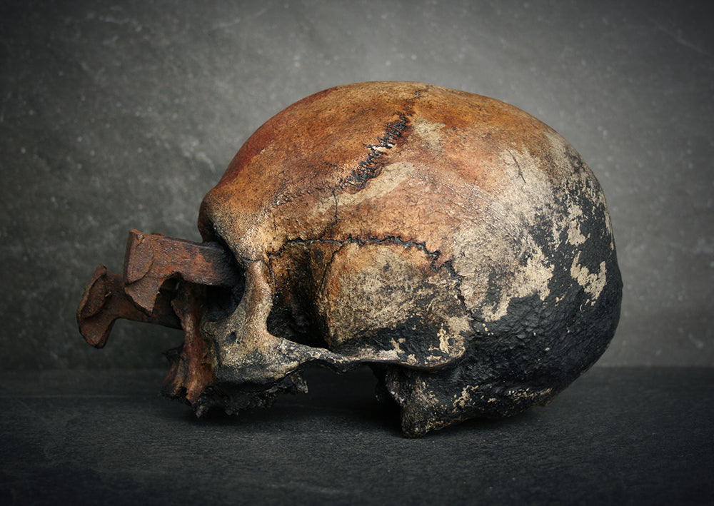 Skull mixed media sculpture "Rust nail viiii" - SCULPTURE