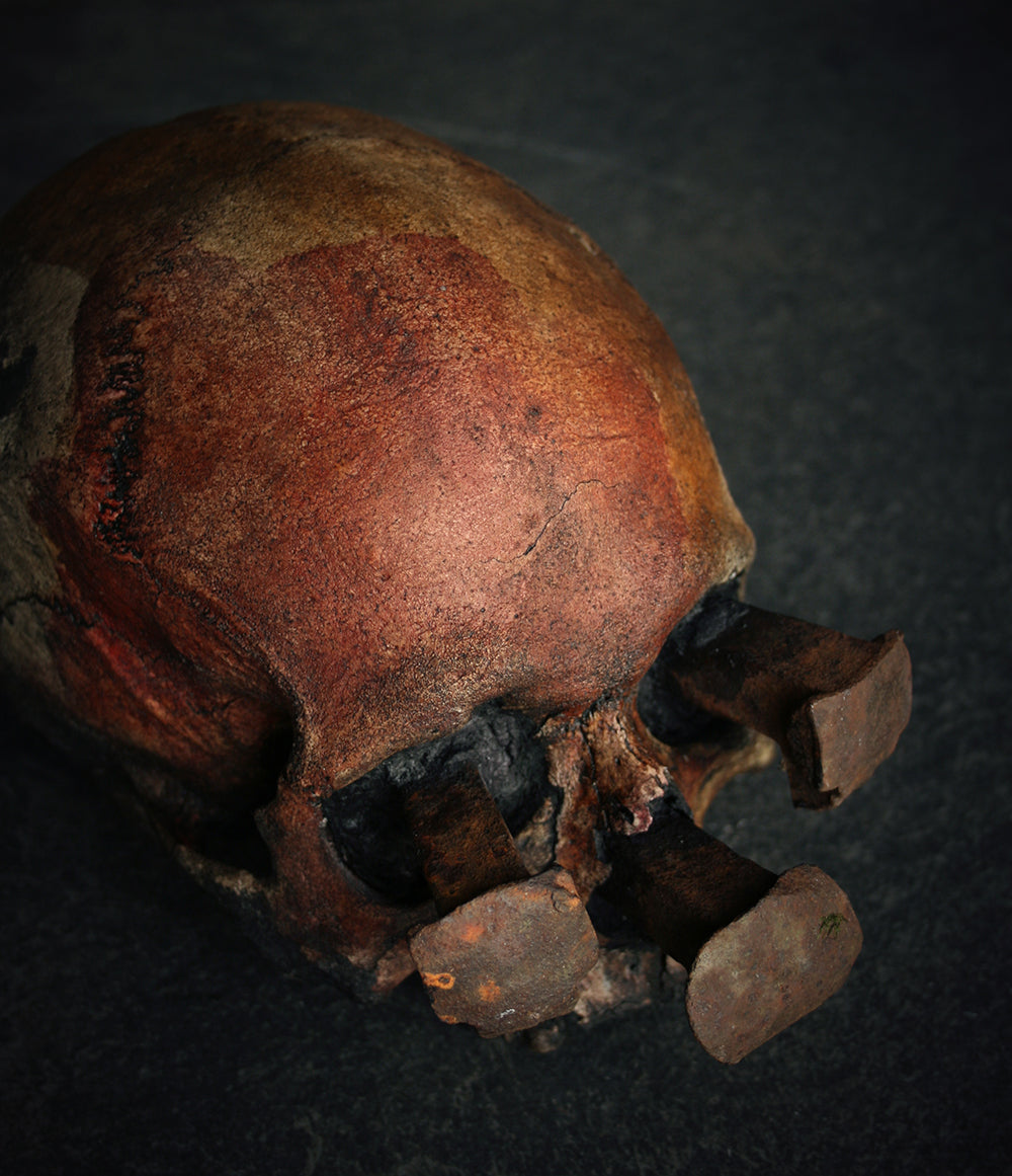 Skull mixed media sculpture "Rust nail viiii" - SCULPTURE