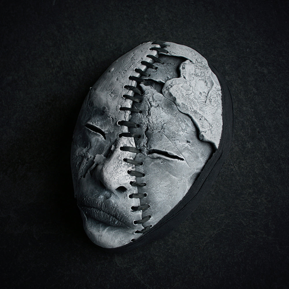 Ceramic sculpture mask "Stitched split" - SCULPTURE