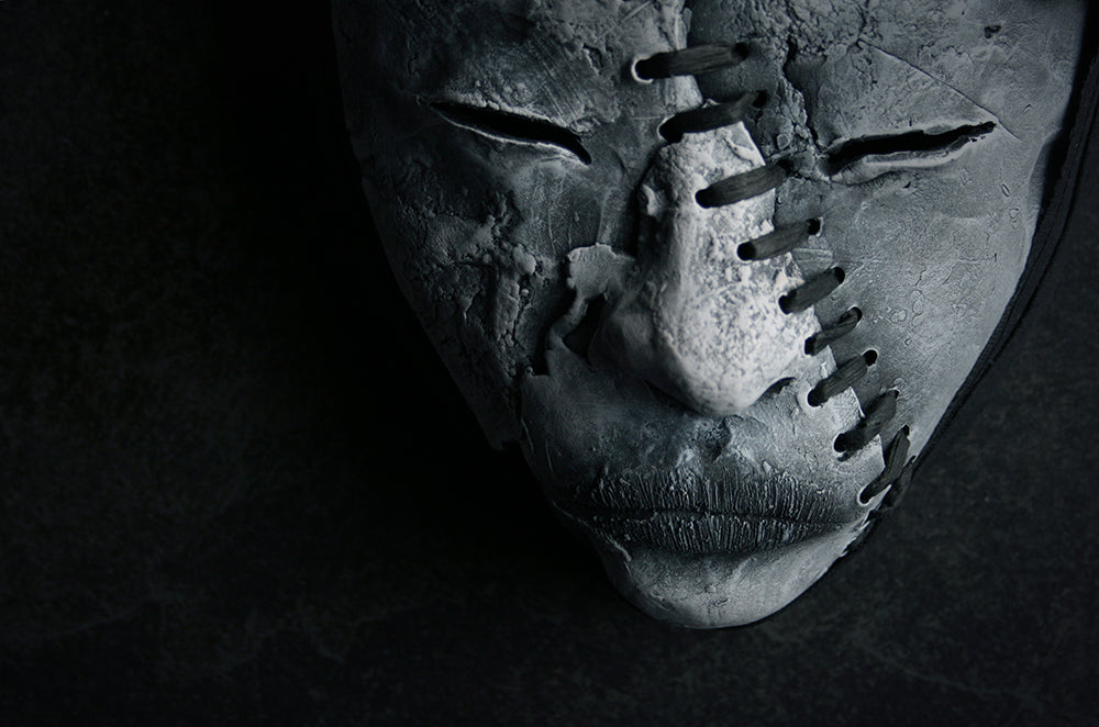 Ceramic sculpture mask "Stitched split" - SCULPTURE