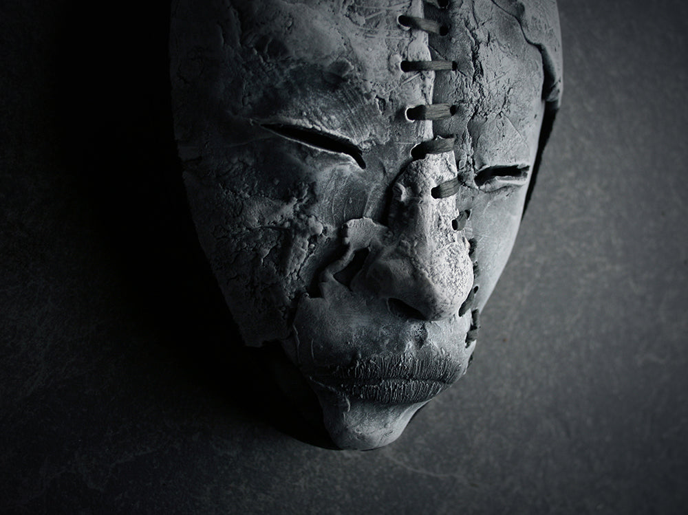 Ceramic sculpture mask "Stitched split" - SCULPTURE