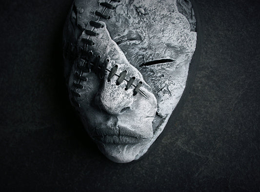 Ceramic sculpture mask "Stitched crossed" - SCULPTURE