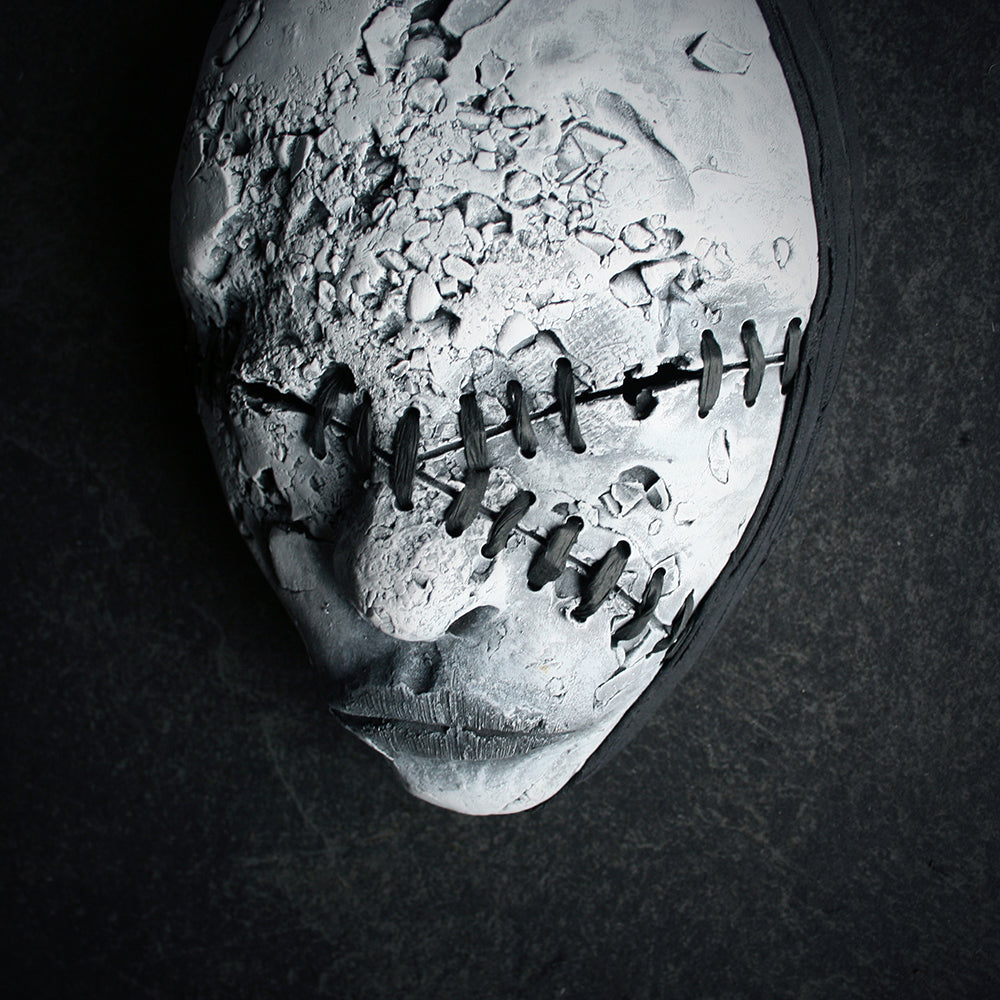 Ceramic sculpture mask "Stitched sideways" - SCULPTURE