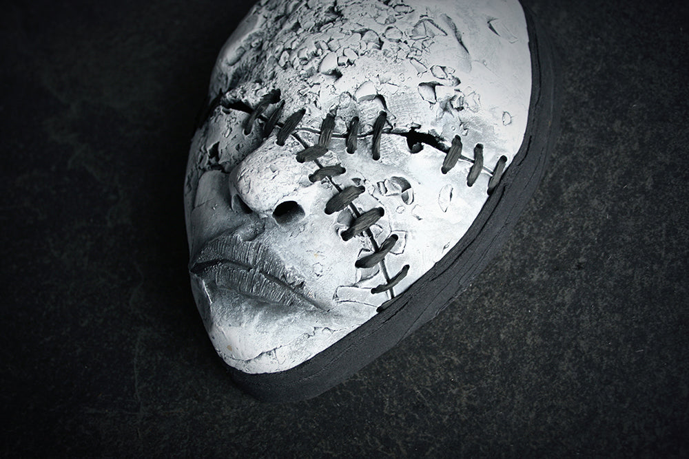 Ceramic sculpture mask "Stitched sideways" - SCULPTURE