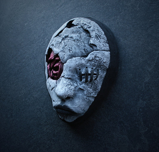 Ceramic sculpture mask "Meat wound and stitched eye" - SCULPTURE