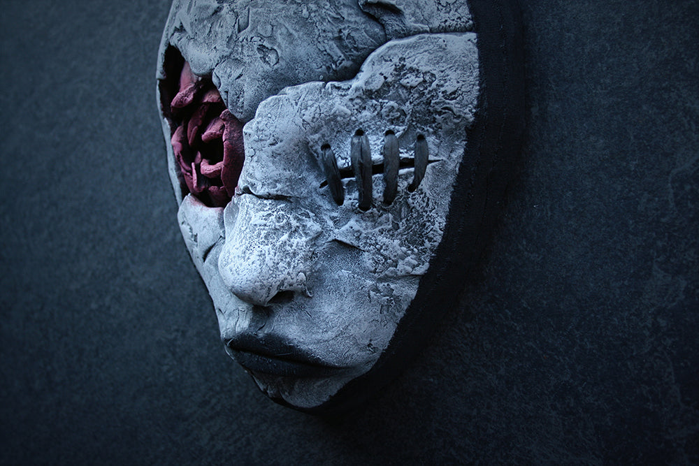 Ceramic sculpture mask "Meat wound and stitched eye" - SCULPTURE