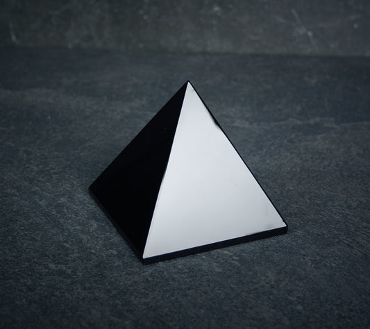 Black obsidian pyramid, carved black obsidian - RITUAL ITEM
