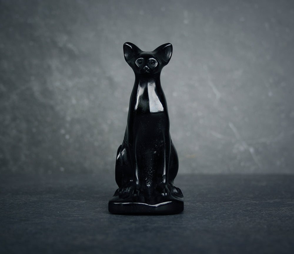 Bastet with NO necklace, carved black obsidian - RITUAL ITEM