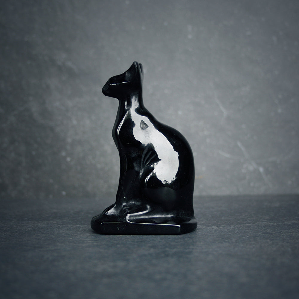 Bastet with NO necklace, carved black obsidian - RITUAL ITEM