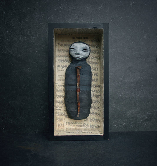 Sculpture Stillborn "Nail-boy" - mixed media sculpture