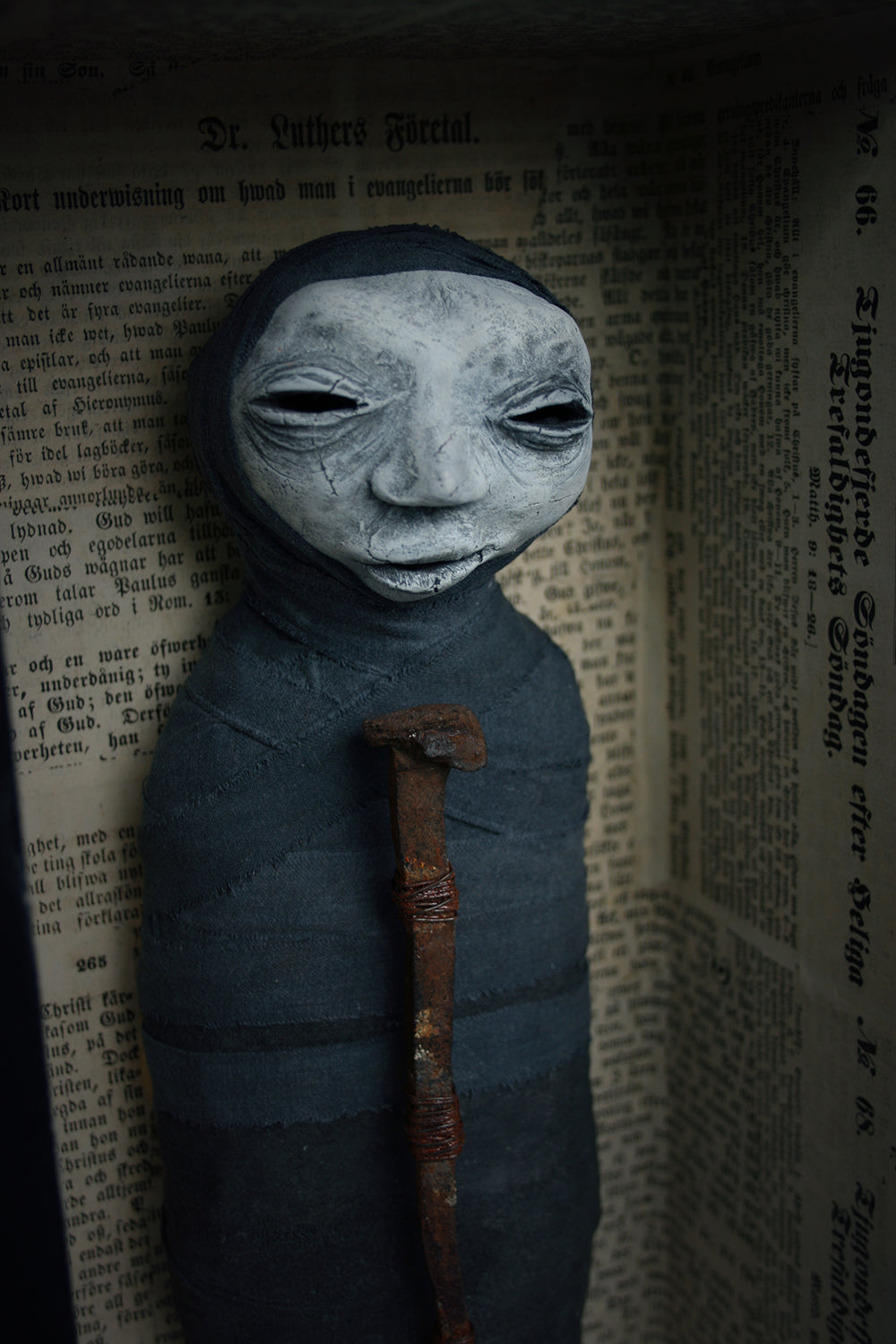 Sculpture Stillborn "Nail-boy" - mixed media sculpture