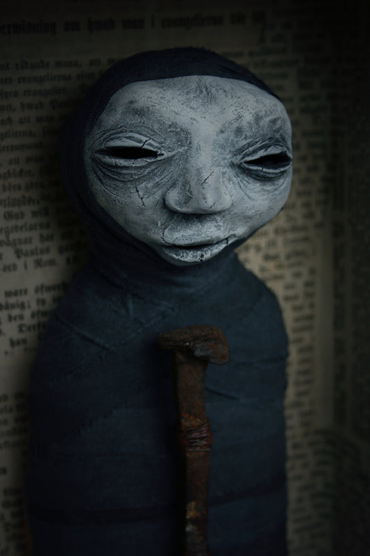 Sculpture Stillborn "Nail-boy" - mixed media sculpture