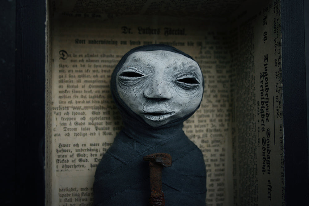Sculpture Stillborn "Nail-boy" - mixed media sculpture
