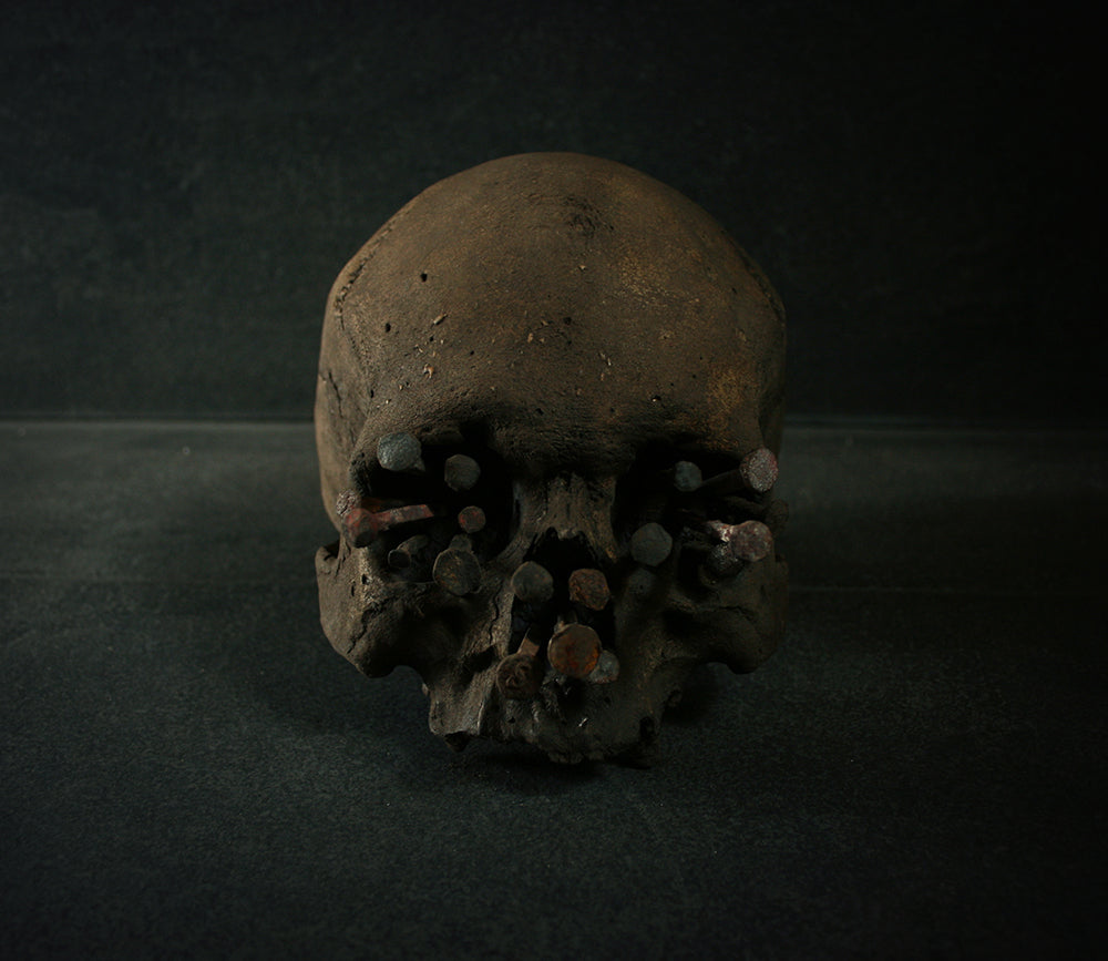 Skull mixed media sculpture "Iron-bound I" - SCULPTURE