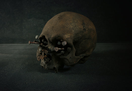 Skull mixed media sculpture "Iron-bound I" - SCULPTURE