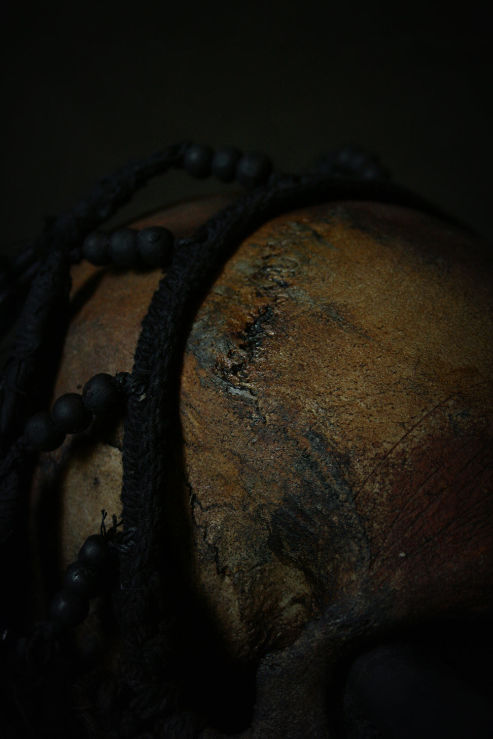 Skull mixed media sculpture "Black Chief 3-tusk" - SCULPTURE