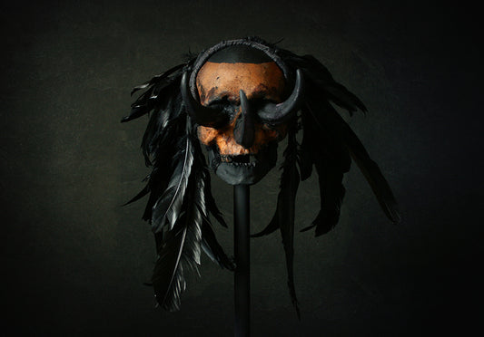 Skull mixed media sculpture "Black Chief Khaal" - SCULPTURE