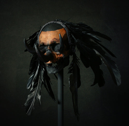 Skull mixed media sculpture "Black Chief Khaal" - SCULPTURE