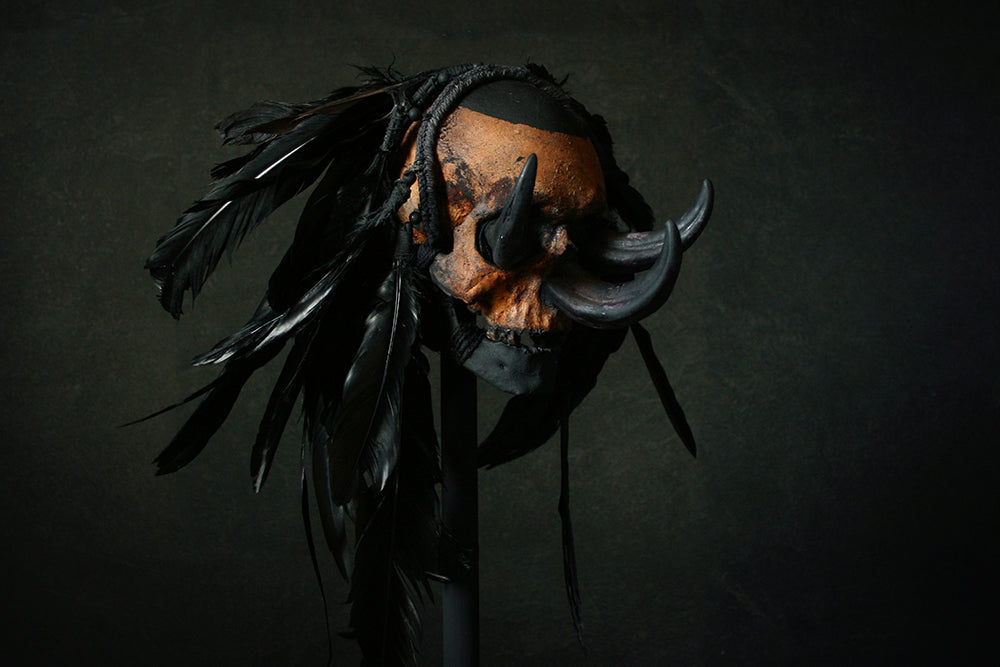 Skull mixed media sculpture "Black Chief Khaal" - SCULPTURE
