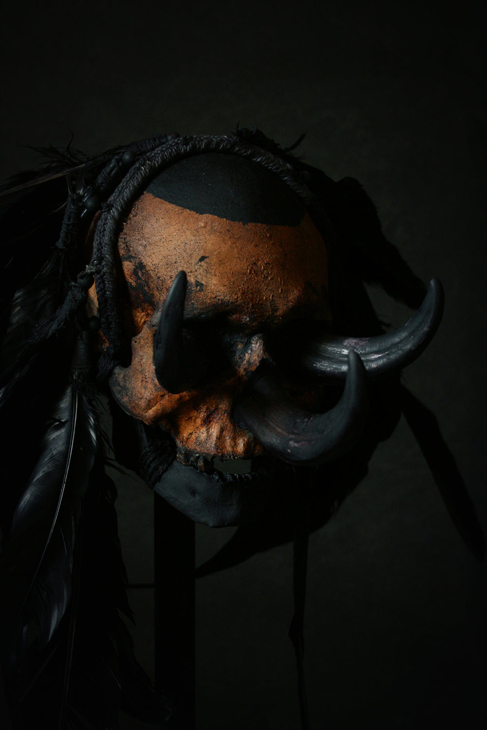 Skull mixed media sculpture "Black Chief Khaal" - SCULPTURE