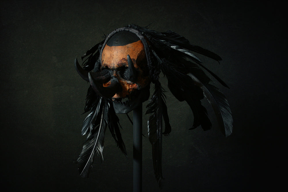 Skull mixed media sculpture "Black Chief Khaal" - SCULPTURE