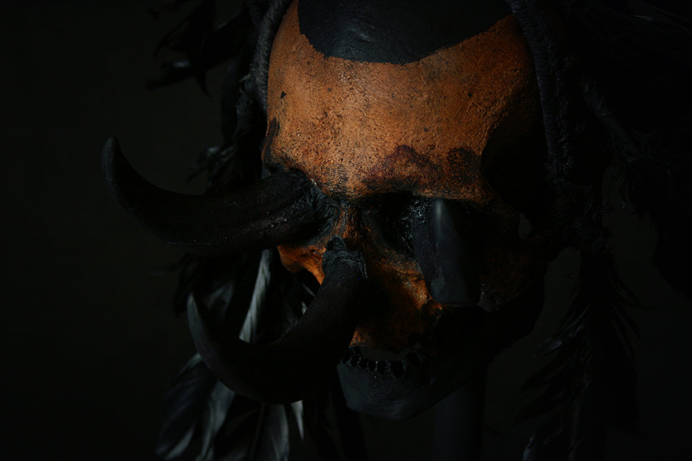 Skull mixed media sculpture "Black Chief Khaal" - SCULPTURE