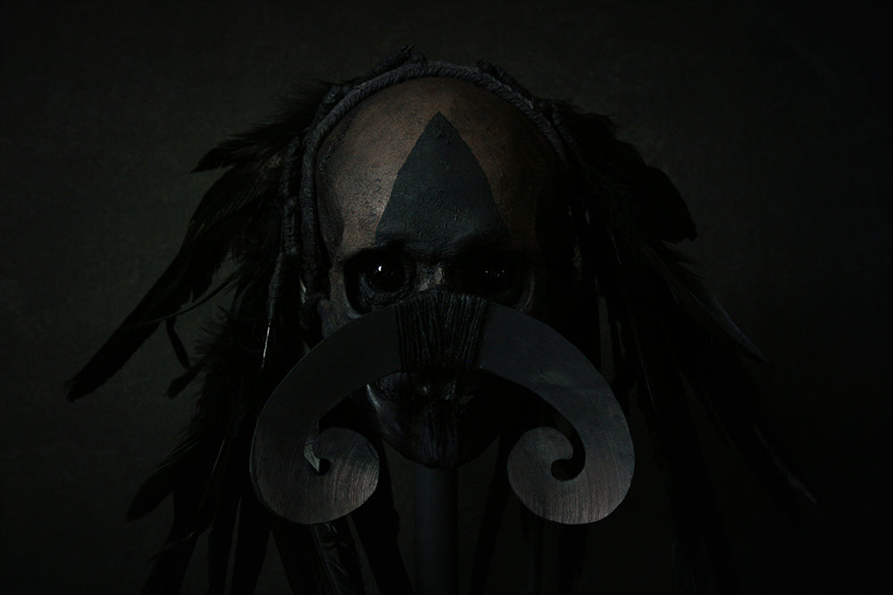 Skull mixed media sculpture "Black Chief Garugoh" - SCULPTURE