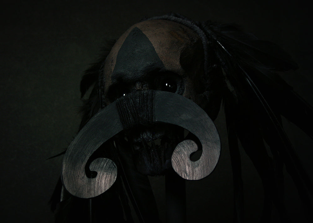 Skull mixed media sculpture "Black Chief Garugoh" - SCULPTURE