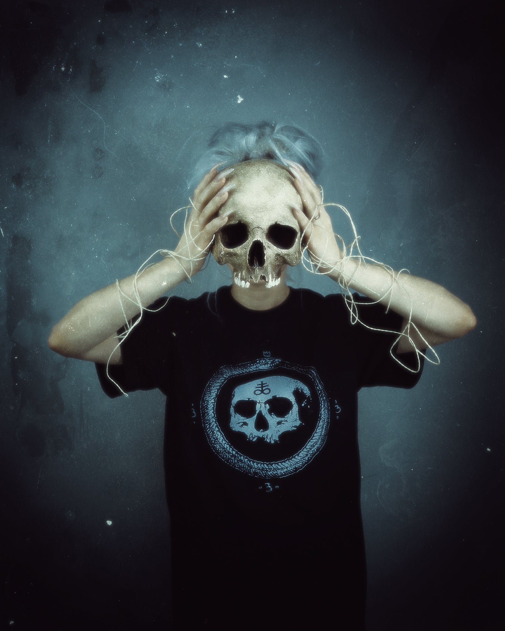 Ouroboros with Leviathan cross adorned human skull - T-shirt female fitted