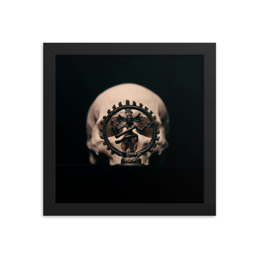 Skull with dancing shiva sculpture, real human skull photography - Square framed poster